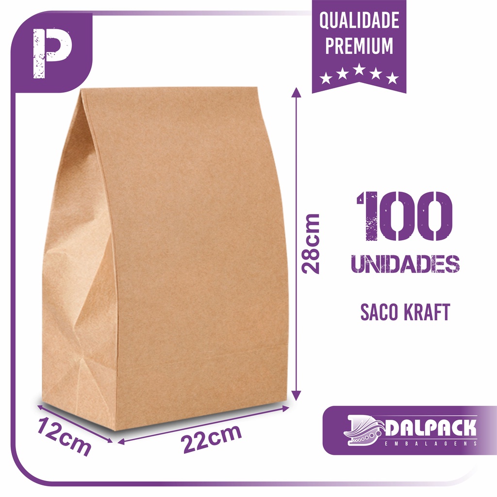 Sacos Kraft Para Delivery - P (22x12x28) - 100 unidades - Se
