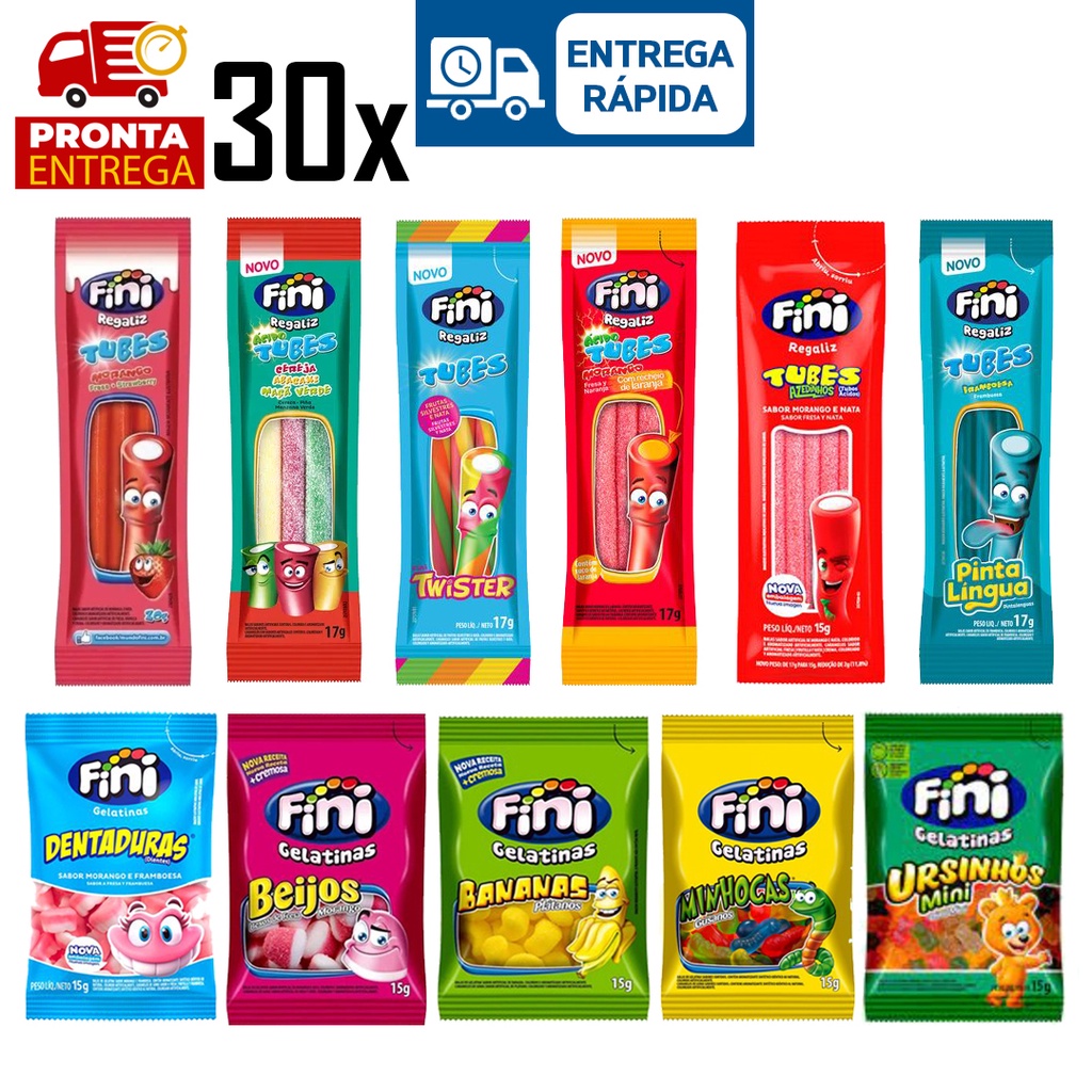 Kit Com 30 Pacotes Bala Fini Sabores Variados