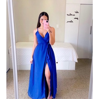 Vestido longo de store alcinha com fenda