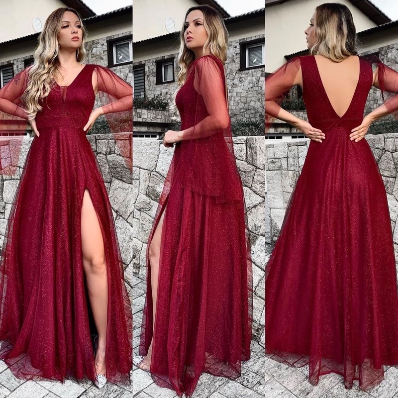 Vestido para sale madrinha vermelho marsala