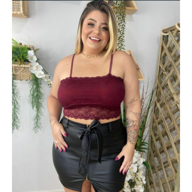 Saia de couro com babado sale plus size