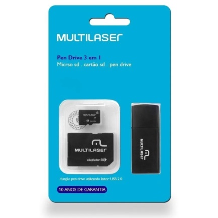 ADAPTADOR PENDRIVE 3 EM 1 SD + CARTÃO DE MEMÓRIA CLASSE 10 64GB PRETO ...