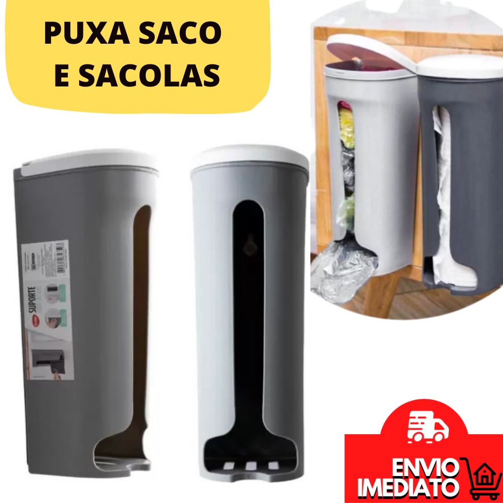 Puxa Saco com Adesivo Sem furos Cinza ou Branco Porta Sacola Dispenser Organizador Para Sacos Puxa Saco Organizador De Sacola Porta Papel Toalha Em Rolo