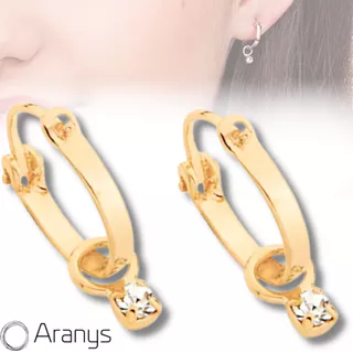 Brinco Rommanel Argola Ouro 18k Folheado Com Cristal Pendurado Med 1,3 Cm - 522959