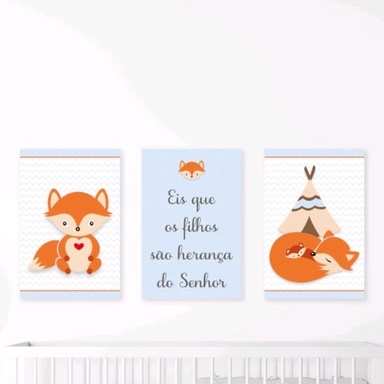 Placa decorativa infantil desenho animal raposa vermelha