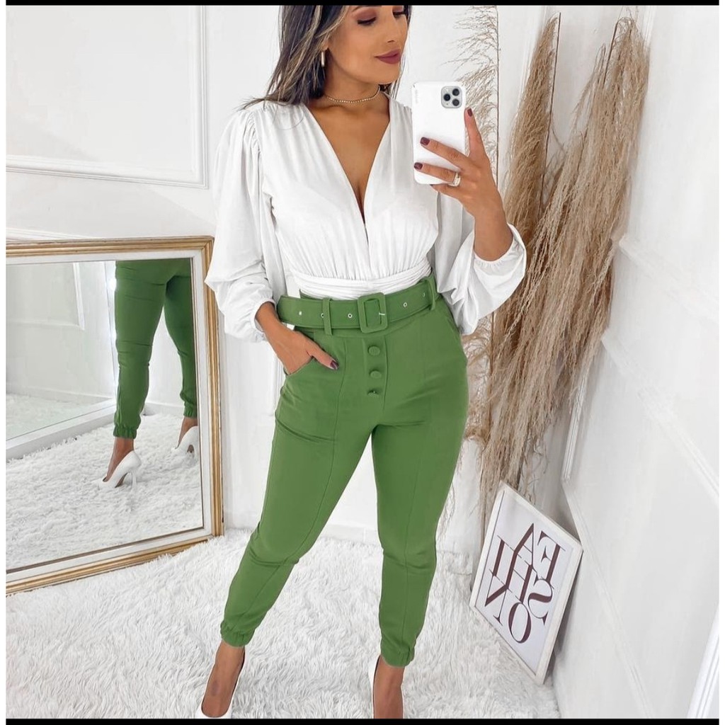 Calça verde social store feminina