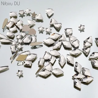 Strass de cristal em formato especial, 50 peças, transparente, fundo plano, superflash, luxo, 3d, arte de unhas, decorações de joias