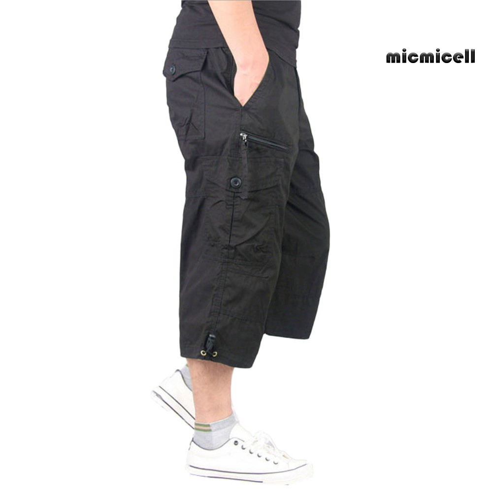 Mic_ Calça Capri Masculina Reta Cor Lisa Respirável Com