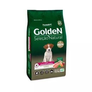 Ração Golden Seleção Natural Para Cães Filhotes De Raças Pequenas Mini Bits Sabor Frango E Arroz 10,1kg