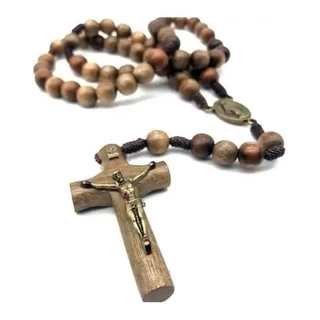 Terço Chagas De Cristo No Cordão Em Madeira Imbuia (165821)