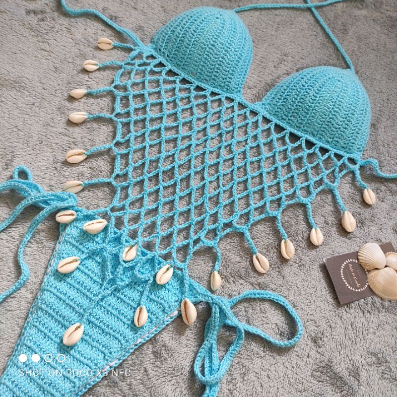 Biquíni de crochê rede de búzios | Shopee Brasil