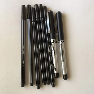 Kit 6 Canetas Ponta Fina 0.4 Cores Pretas + 2 Canetas Pretas Roller Pen Fina 0,5mm