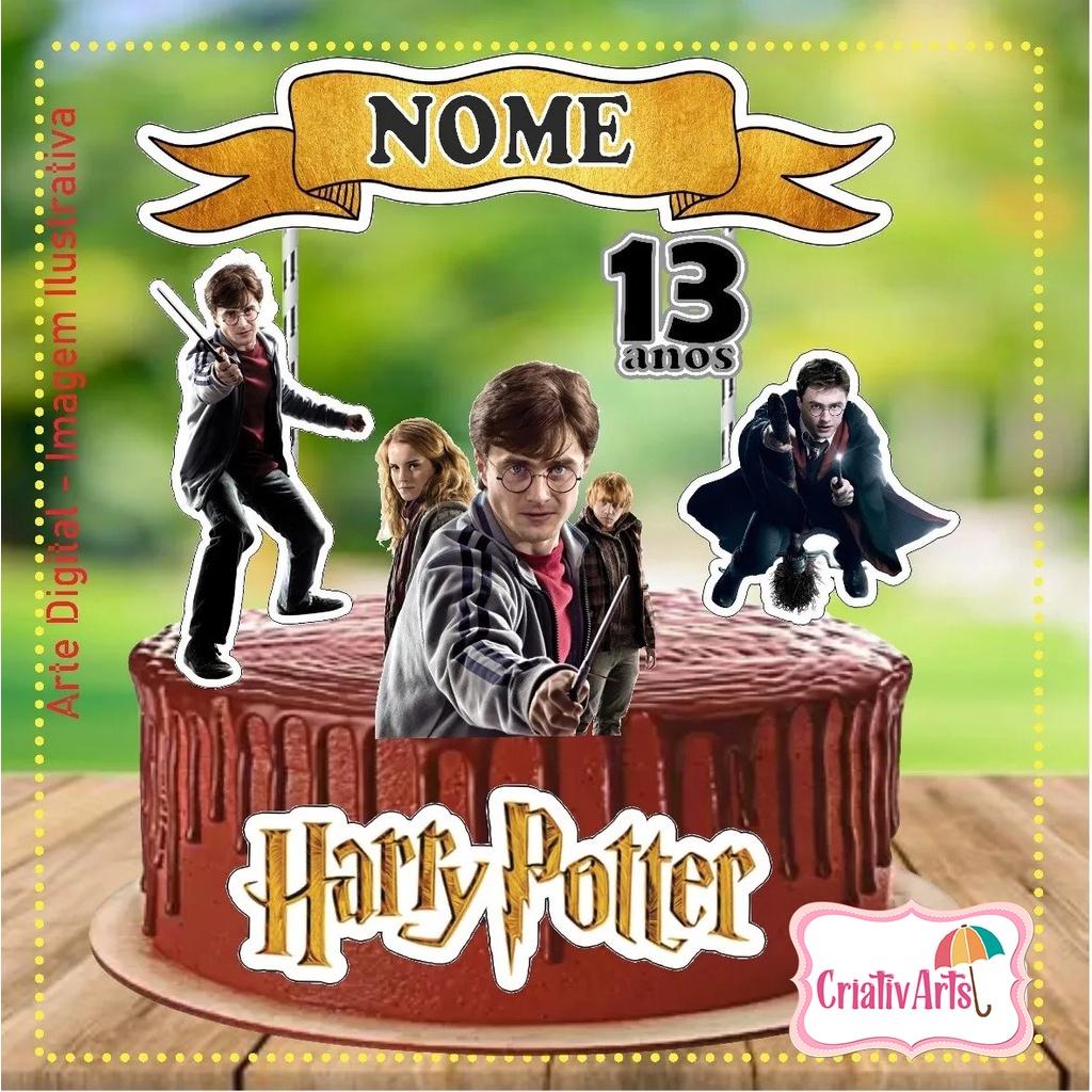 Topo de Bolo Harry Potter Kids - 4 Itens - Extra Festas