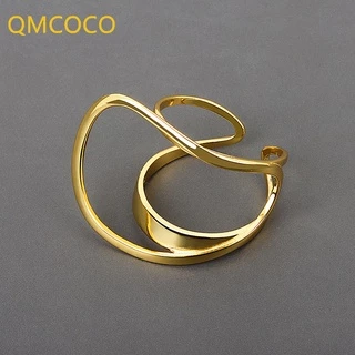 QMCOCO Prata Ouro Cor Aberto Anel Chic Ajustável Para Mulher Linha Dupla Minimalista Superfície Lisa Festa Jóias Femininas
