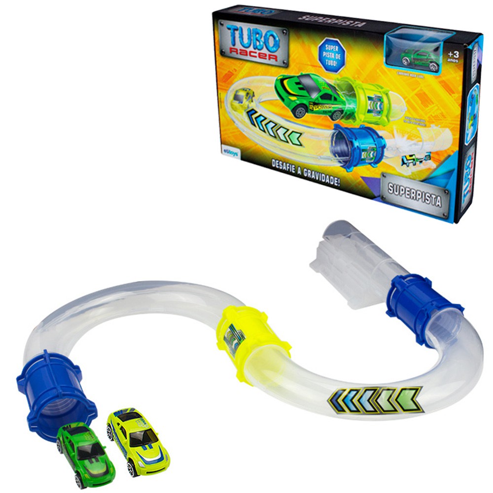 CARRO COM LANCADOR + SUPER PISTA TUBO RACER 12 PECAS NA CAIXA | Shopee ...