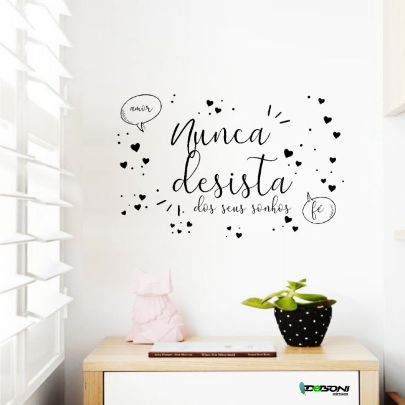 Adesivo Decorativo Parede Lettering Nunca Desista Dos Seus Sonhos