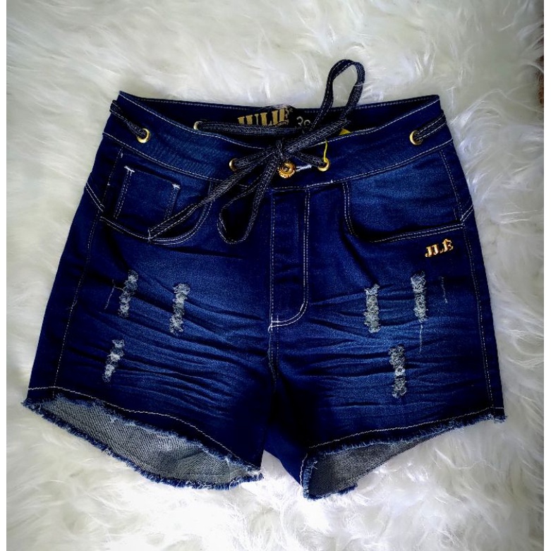 Shorts Jeans Plus Size Escuro com Corda