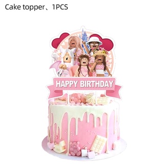 Festa temática roblox rosa fornece balões banner bolo topper definir  crianças decoração de aniversário menina