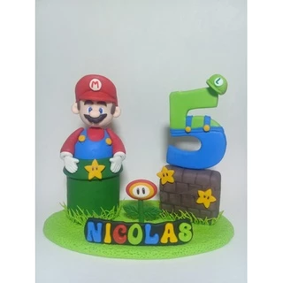 Topo de Bolo - Vela Decorada Personalizada Super Mario Biscuit *** envio em 15 dias úteis