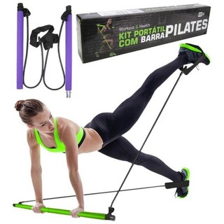 Kit Barra De Pilates e Yoga Portátil Extensor Com Barra e Elástico