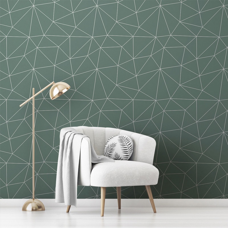 Papel de Parede Adesivo Zara A39 Geométrico Branco Verde 3m