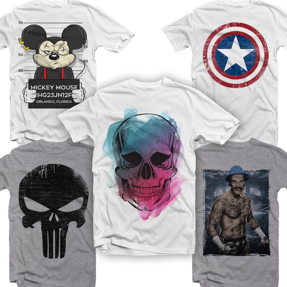 Kit 5 Camisetas Masculinas Personalizadas Estampas Diversas Filmes Séries Bandas