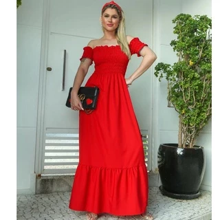 Vestido Longo Poliester Ombro A Ombro