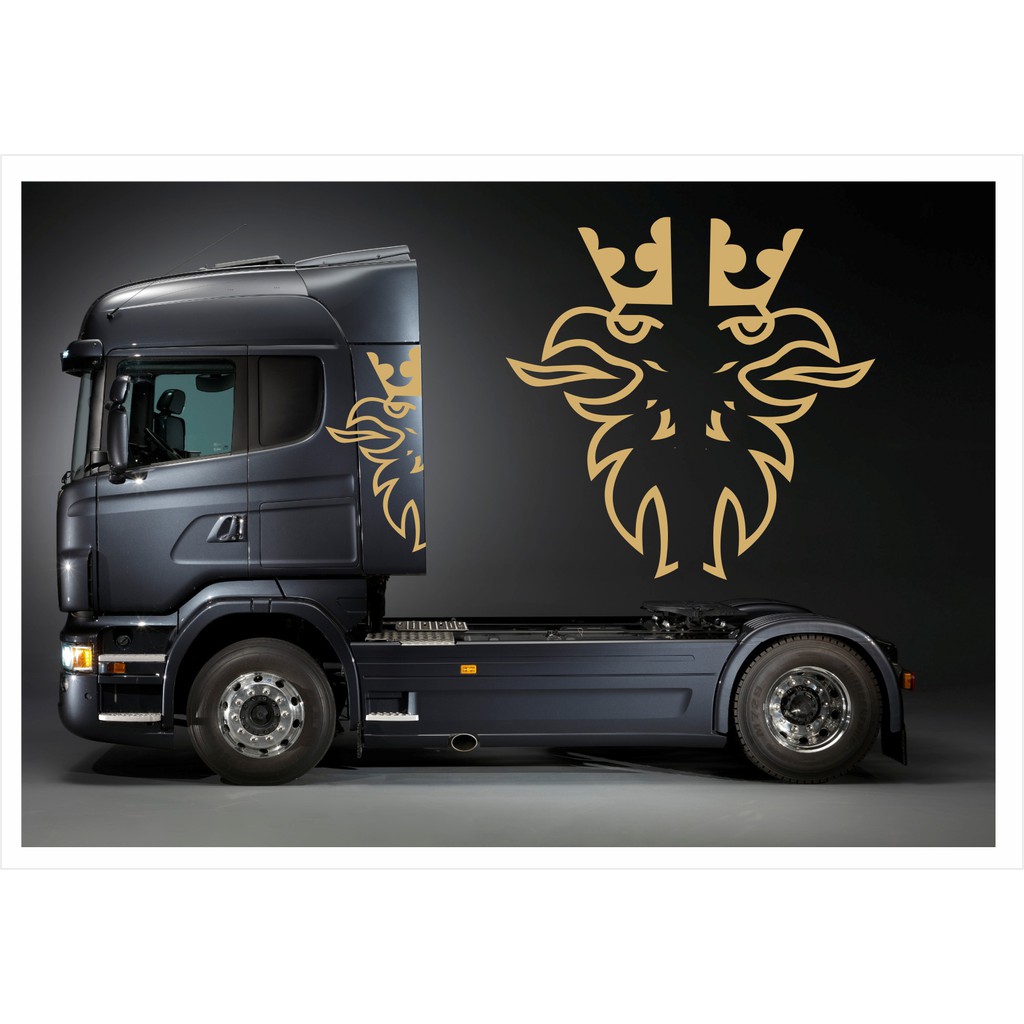 Par Adesivos Lateral Scania Grifo Griffin Galo Águia Emblema Dourado ...