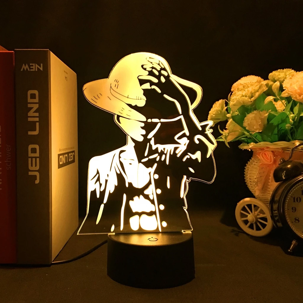Anime Uma Peça Macaco D . Luz Noturna Luffy 3D Para Crianças Decoração Do Quarto Presente De Aniversário Lâmpada De Mesa USB Enfeites De Desenhos Animados