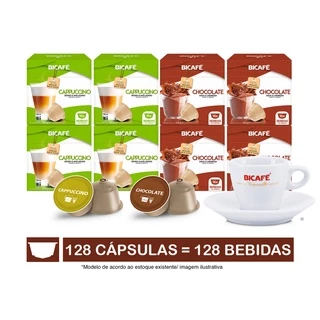 Kit 128 Cápsulas Lácteos Bicafé P/ Máquinas Dolce Gusto* + Xícara