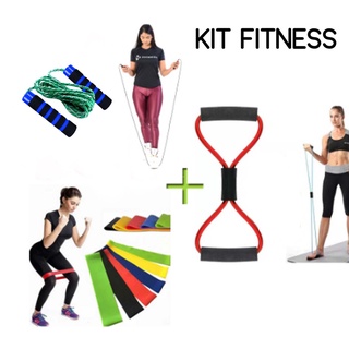 Kit Treine Em Casa Completo Elástico Extensor Cross Tube + Corda de Pular + Kit com 5 Faixa
