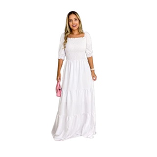 Vestido Longo 3 Marias Manga Bufante Branco