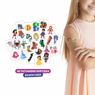 40 Tatuagem Temporária Infantil Modelos Sortidos - Kit Festa 40