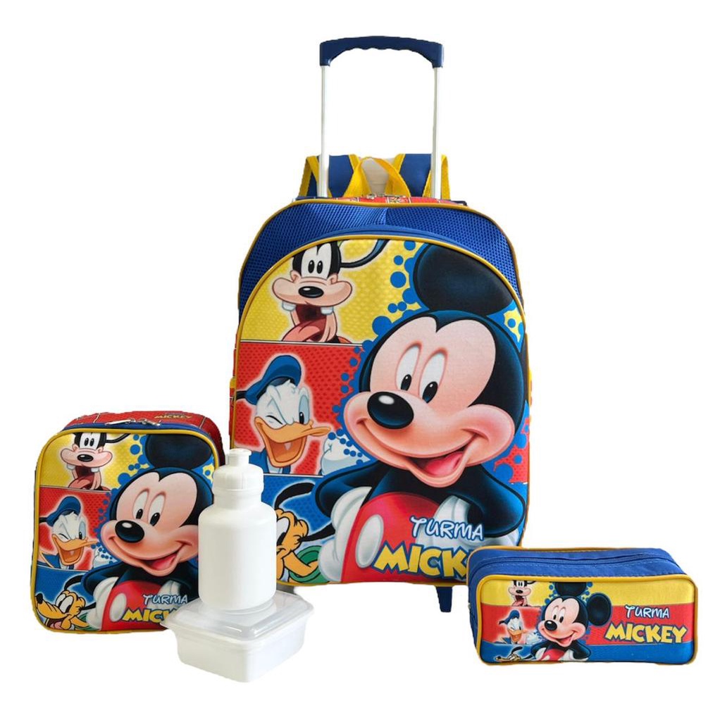 Kit Mochila Infantil Escolar Turma Do Mickey Rodinhas M F5