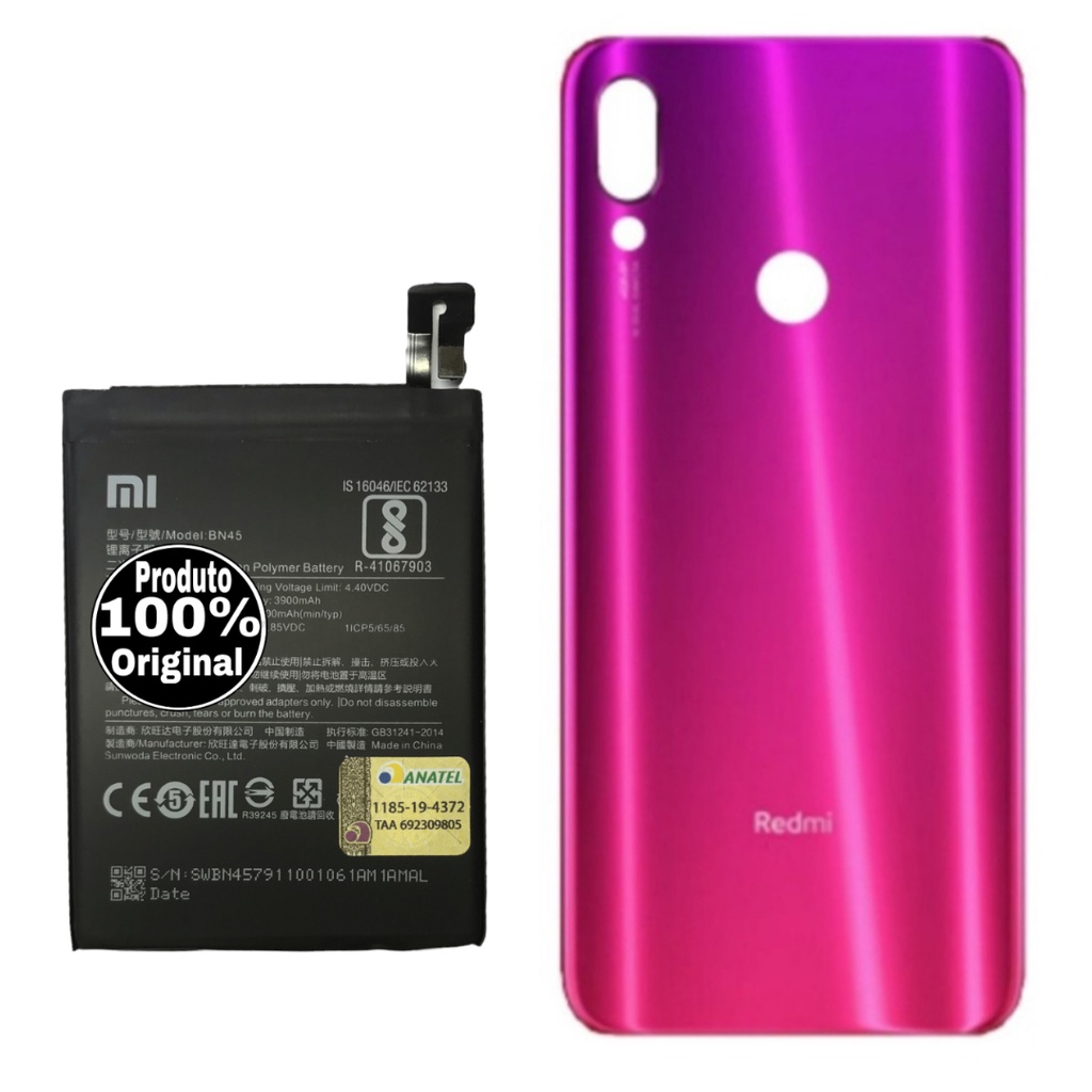 Tampa xiaomi note 7 traseira rosa + bateria org | Shopee Brasil