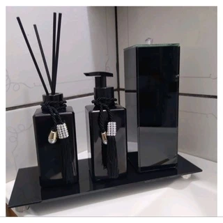 Kit Lavabo/Banheiro Difusor de Varetas + Porta Sabonete Líquido Porta Escova de Dente Decorado/Bandeja