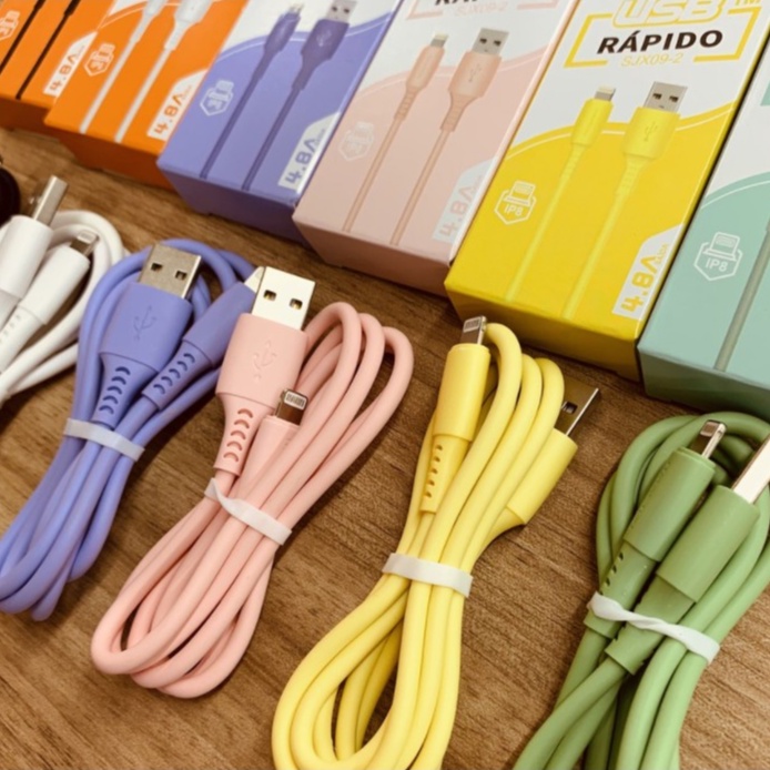 Cabo Usb Lightning Colorido, Carregamento Rápido 1M 4.8A H'maston ANDROID E IPHONE
