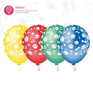 25 Balões Patinha de Cachorro Ossinho Coloridos Pic Pic - Cores Sortidas Nº 10 patinhas