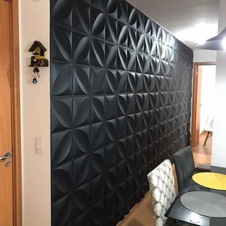 Kit com 30 Placas 3D Decorativa Revestimento de Parede Teto Auto Relevo Preta 50x50cm