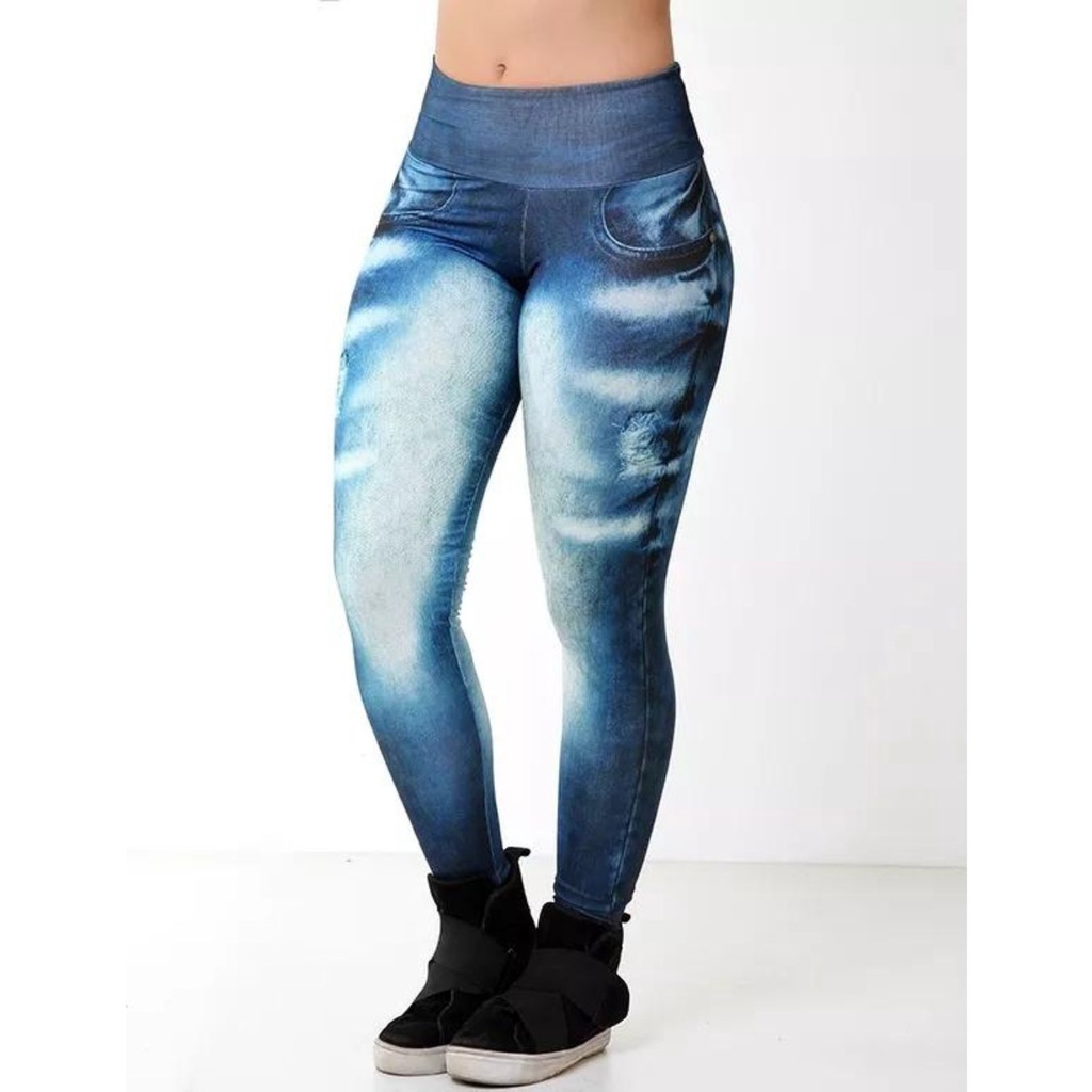 Calça Legging Sublimada Fitness Imita Jeans Fake Jeans – Galvic