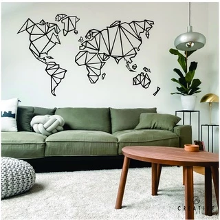 Painel Mapa Mundi geométrico Para Parede Decorativo em MDF 3mm Preto Completo
