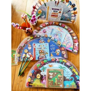 Kit Divertido Livro com 20 lápis e borrachas fofinhas