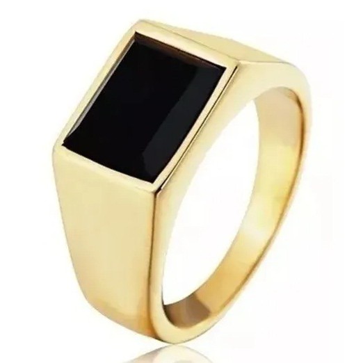 Anel Ouro 18 K Pedra Onix Natural Masculino Homem Banhado