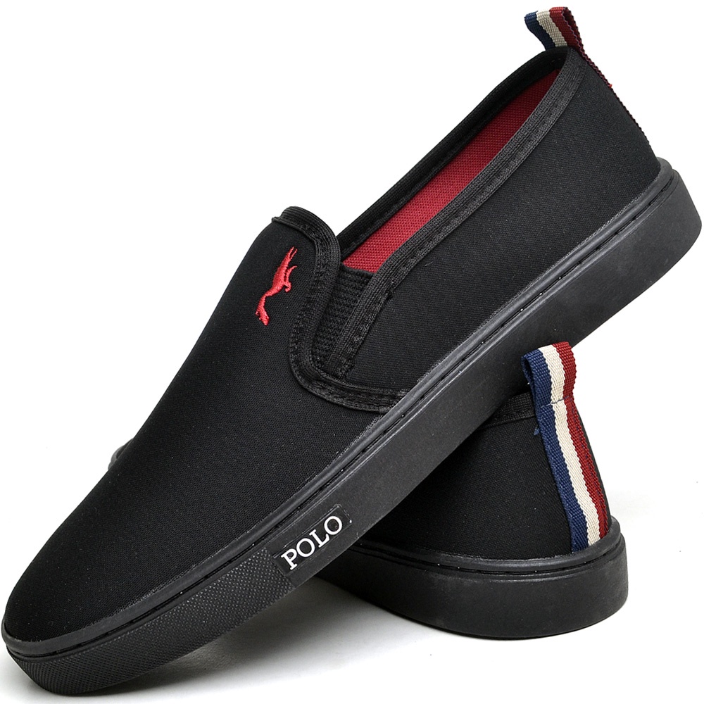 Tenis Sapatenis Masculino Slip on Preto/ Preto Polo dos 37 AO 46