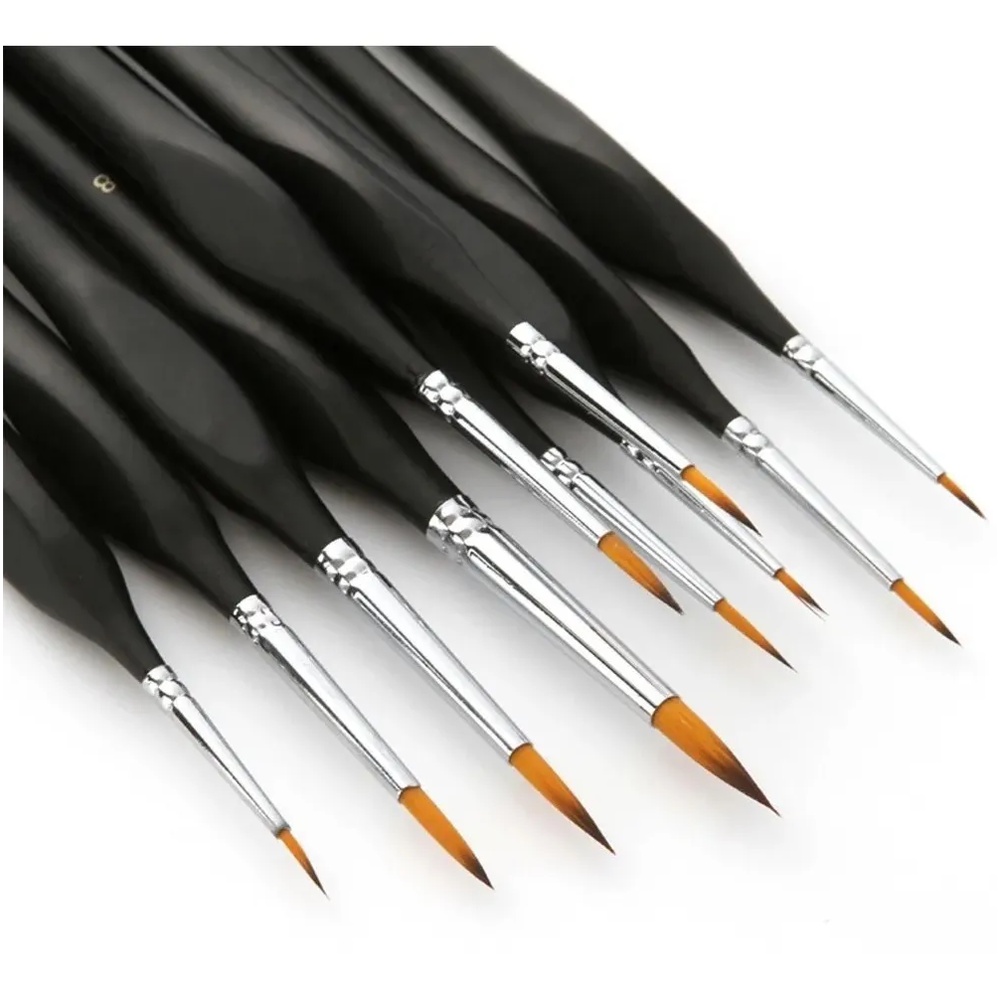 Detalhe Pincéis Set 10 Peças Profissional Miniatura Fina