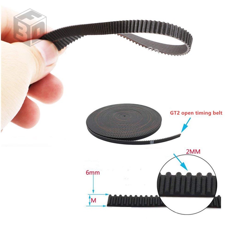 Courroie GT2-6mm Pour Imprimante 3D | Pas 2mm, Longueur 488mm (ou Autre), Caoutchouc Noir | Transmission Synchrone