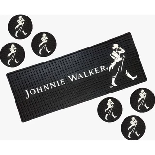 Tapete Barmat Johnnie Walker 50x20 + 6 Porta Copos emborrachados Para Mesa Bar Balcao Suor Chopp Whisky Cerveja Protege Moveis