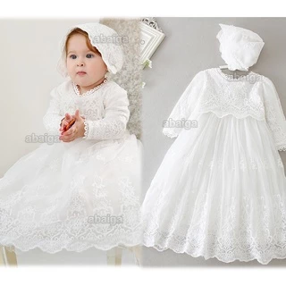 Vestido De Bebê Para Meninas 0 6 Meses Branco Renda Formal Do Casamento Longo Baile Com Chapéu 1 Ano Velho Aniversário Fotostot Roupa Infantil Roupas De Batismo