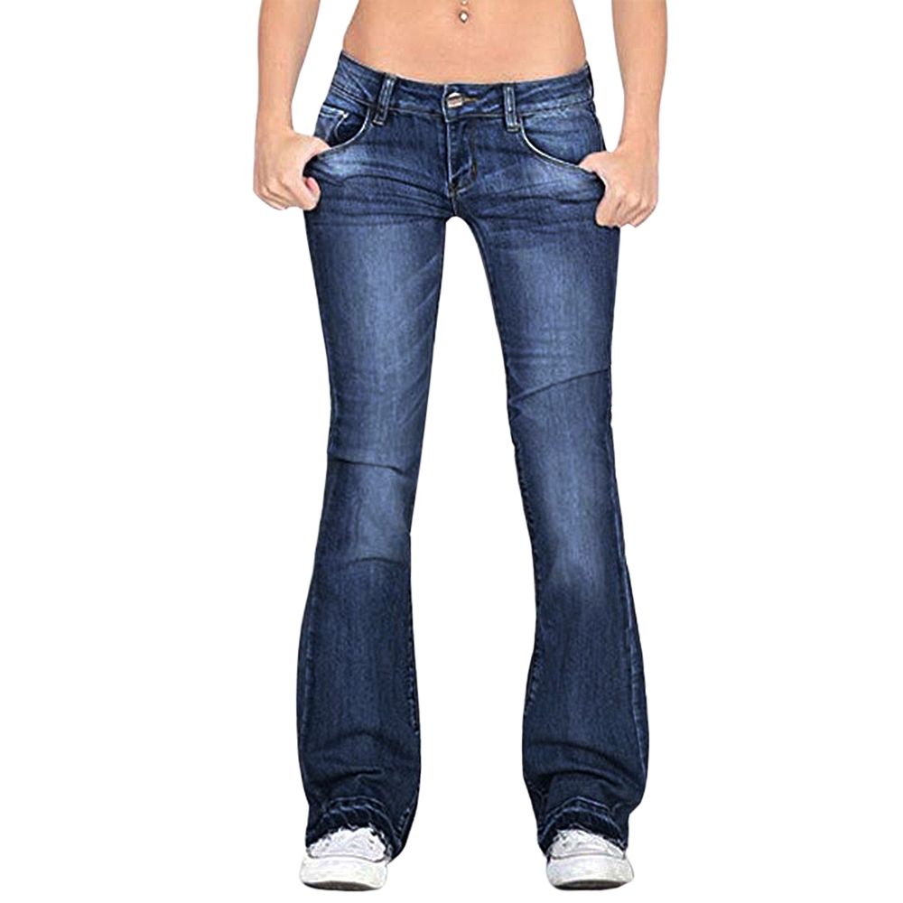 Botão Feminino Cintura Baixa Skinny Jeans Casual/Slim Fit/Bolsos/Calças De  Pernas Largas 12322