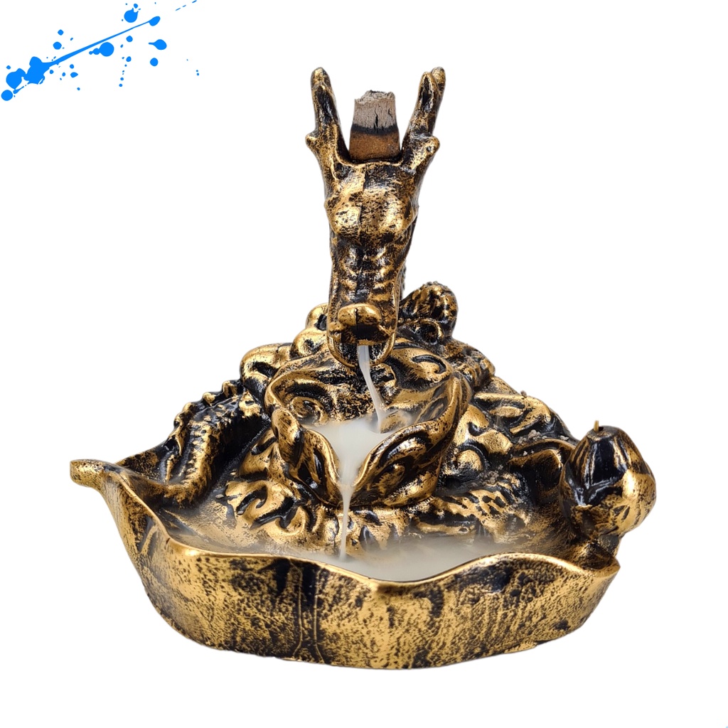 Porta Incenso Backflow A Cascata In Ceramica Con 30 Coni, 30 Bastoncini, Pinze E Cuscino - Bruciatore Per Aromaterapia E Yoga (Blu, Motivo Doppio Pesce)